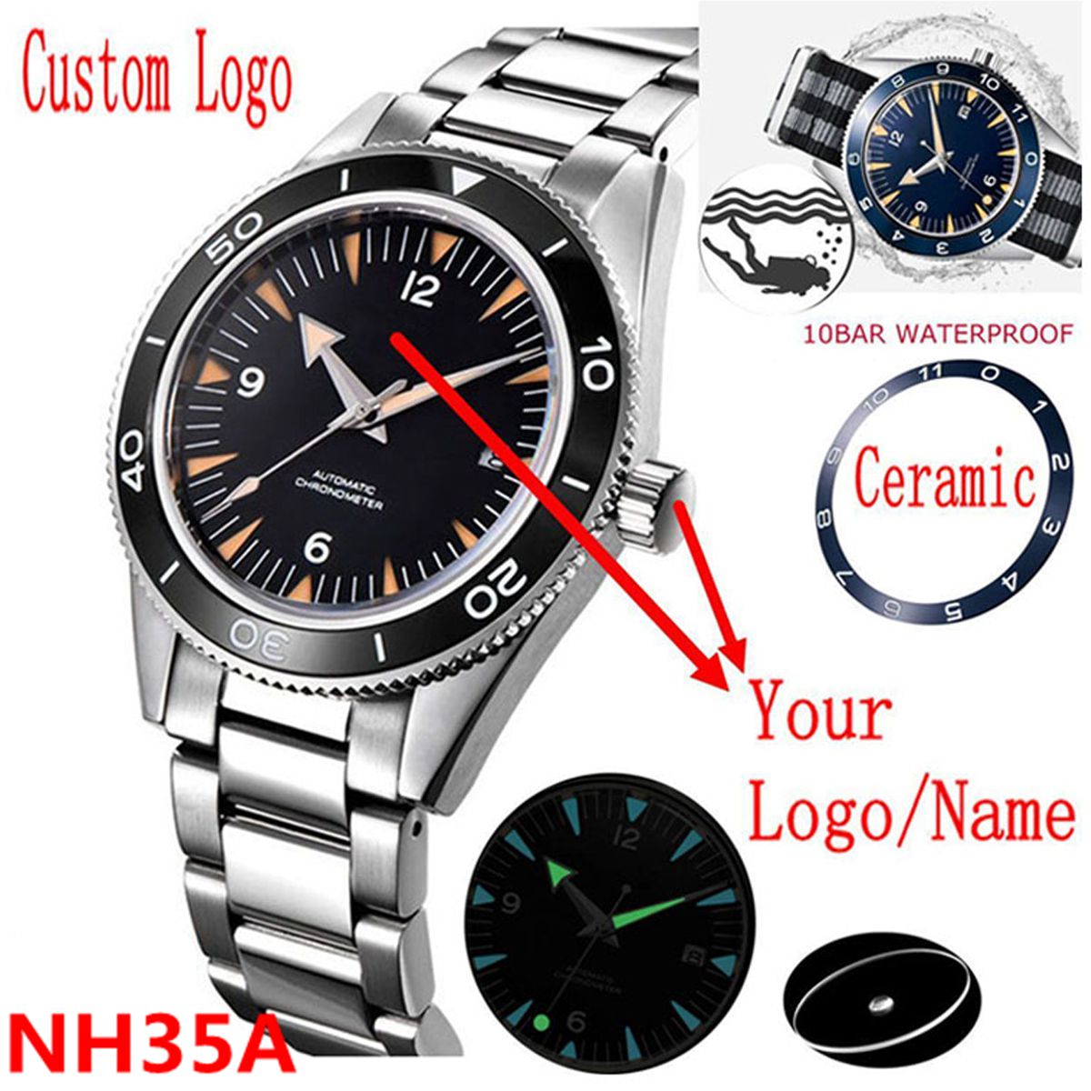 Luxury Watch Uk - Logotipo personalizado nh35 movimento relógio 10