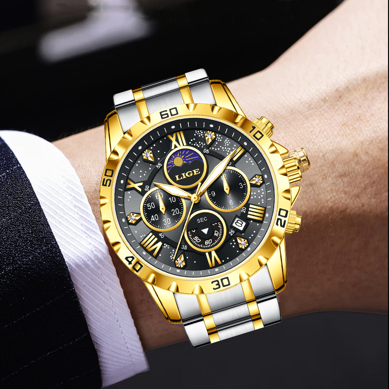 Relógio Masculino de Luxo LIGE - Luxury Quartz Watch Brands avaliação e preço
