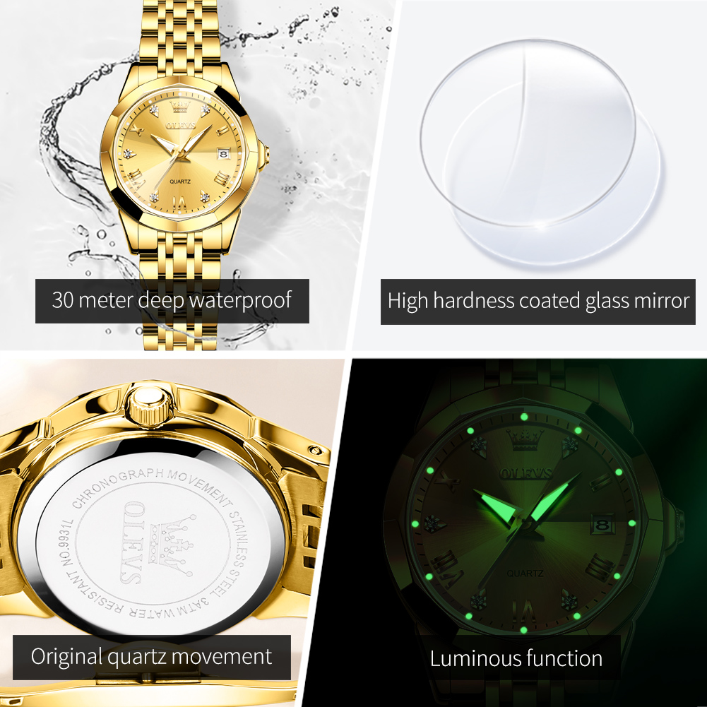 Olevs moda relógio dourado par - Luxury Watch Ladies avaliação e preço