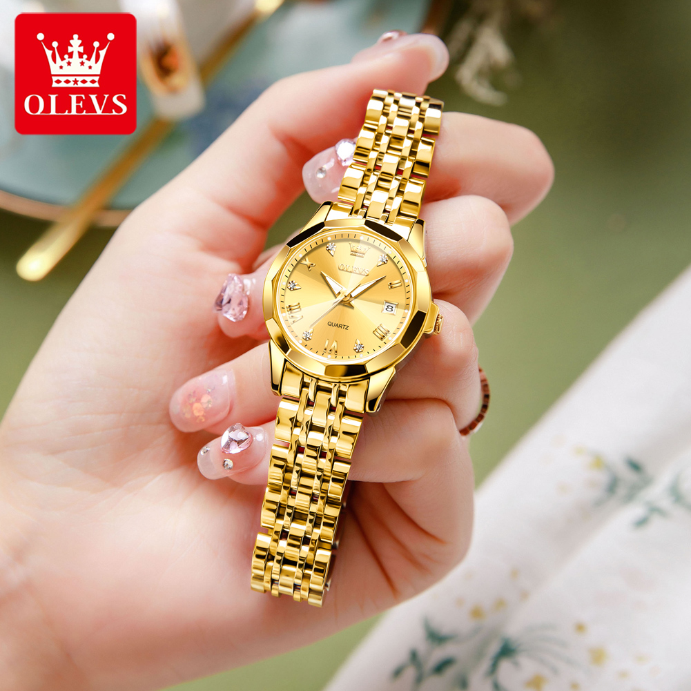Olevs moda relógio dourado par - Luxury Watch Ladies avaliação e preço